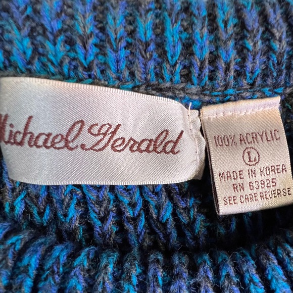 Michael Gerald Large Sweater Mens Blue Teal Marled Chunky Knit Vintage 90s Korea - Picture 4 of 6